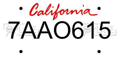 7AAO615 California License Plate