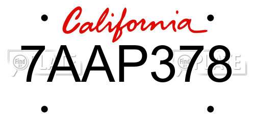 7AAP378 California License Plate
