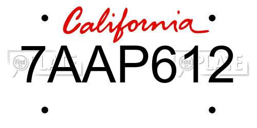 7AAP612 California License Plate