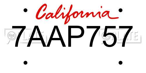 7AAP757 California License Plate