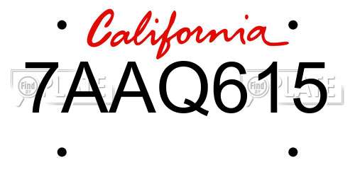 7AAQ615 California License Plate