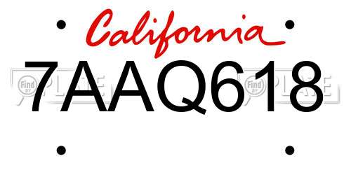 7AAQ618 California License Plate