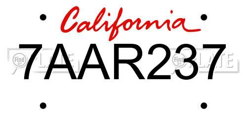 7AAR237 California License Plate