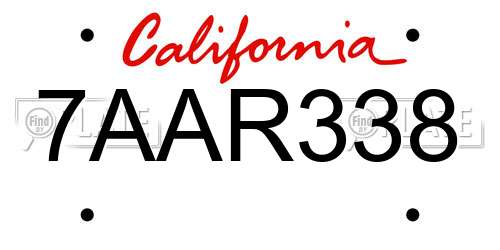 7AAR338 California License Plate