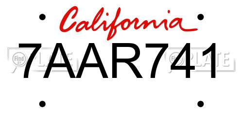 7AAR741 California License Plate