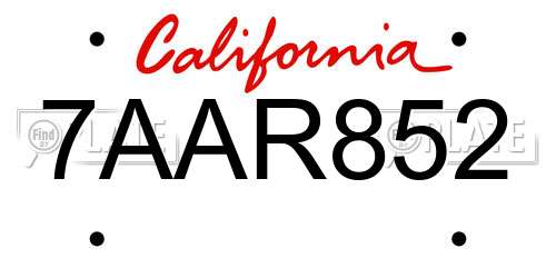 7AAR852 California License Plate