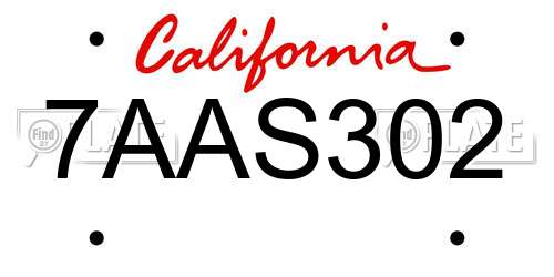7AAS302 California License Plate