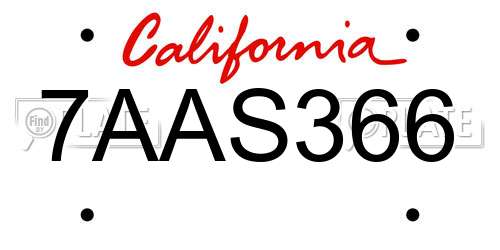 7AAS366 California License Plate