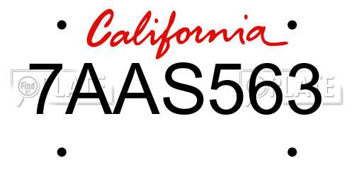 7AAS563 California License Plate