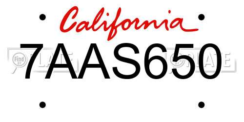 7AAS650 California License Plate