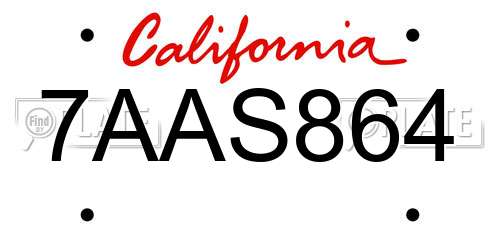 7AAS864 California License Plate