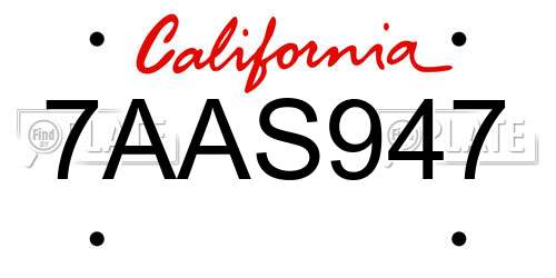 7AAS947 California License Plate