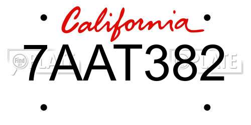 7AAT382 California License Plate
