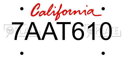7AAT610 California License Plate