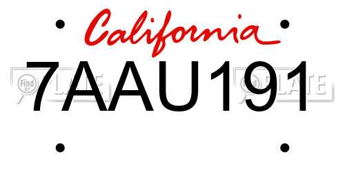 7AAU191 California License Plate