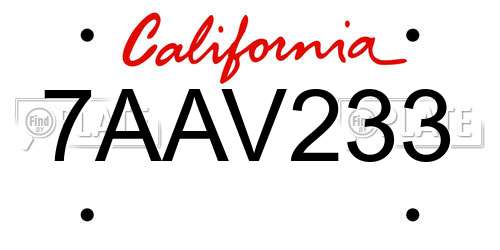 7AAV233 California License Plate