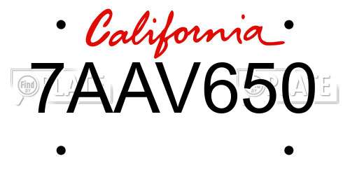 7AAV650 California License Plate