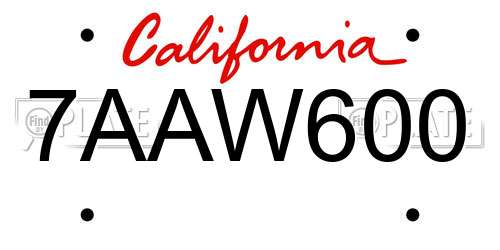 7AAW600 California License Plate
