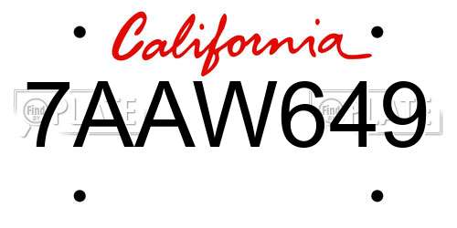 7AAW649 California License Plate
