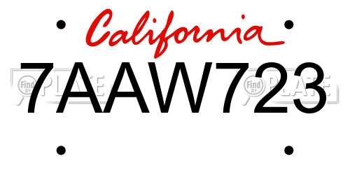 7AAW723 California License Plate