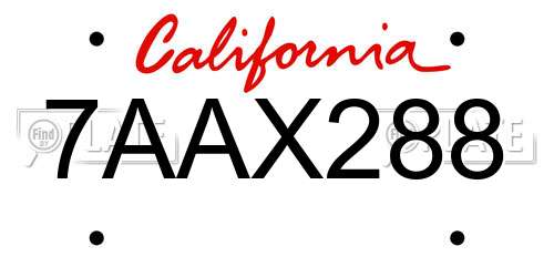 7AAX288 California License Plate