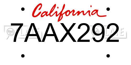 7AAX292 California License Plate