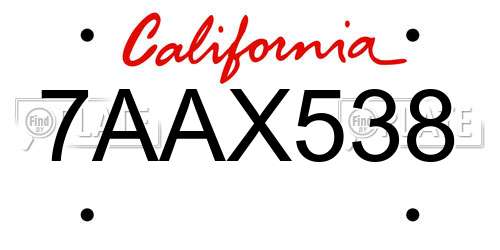 7AAX538 California License Plate