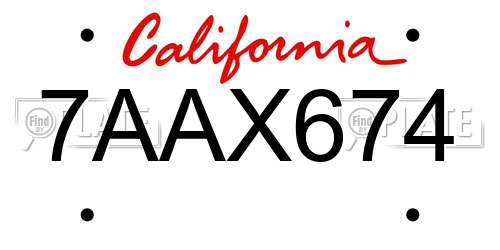 7AAX674 California License Plate