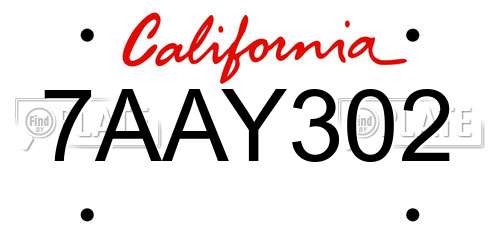 7AAY302 California License Plate