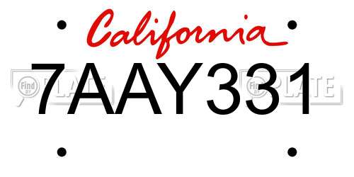 7AAY331 California License Plate