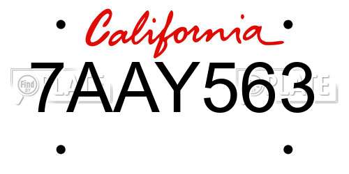 7AAY563 California License Plate