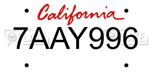 7AAY996 California License Plate