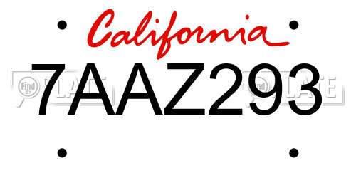 7AAZ293 California License Plate