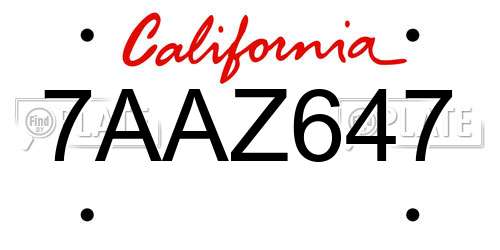 7AAZ647 California License Plate