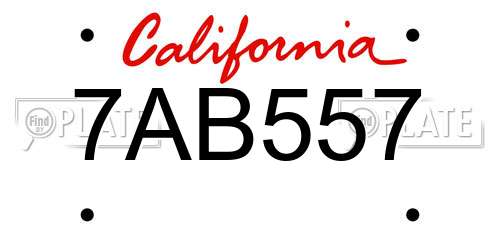 7AB557 California License Plate