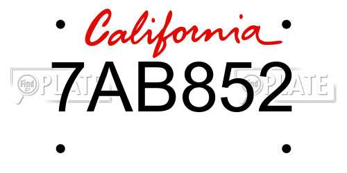 7AB852 California License Plate