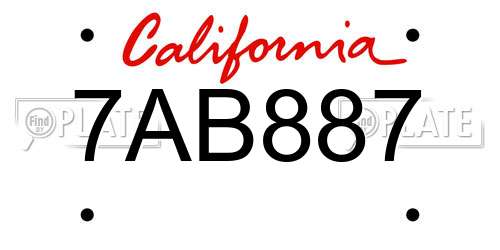 7AB887 California License Plate