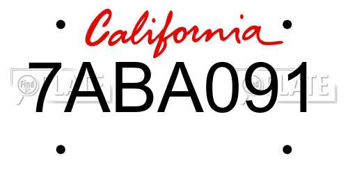 7ABA091 California License Plate
