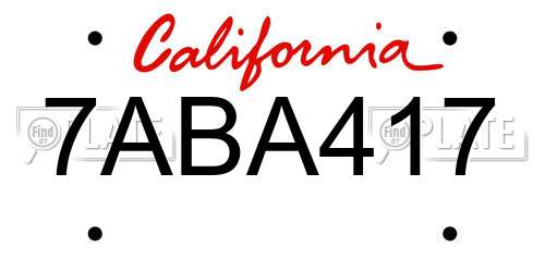 7ABA417 California License Plate