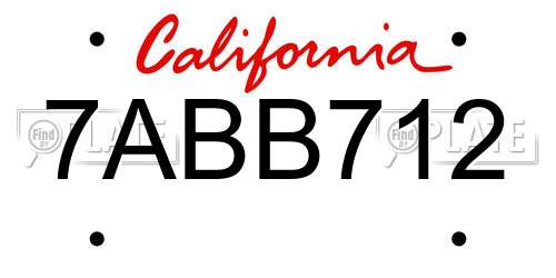 7ABB712 California License Plate