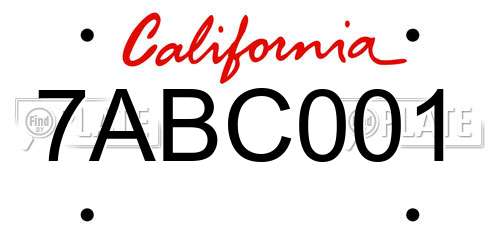 7ABC001 California License Plate
