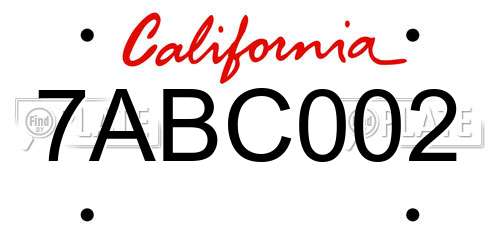 7ABC002 California License Plate