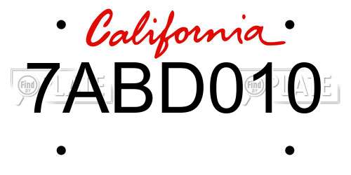 7ABD010 California License Plate