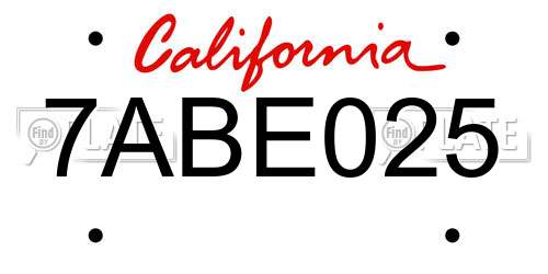 7ABE025 California License Plate