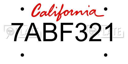 7ABF321 California License Plate