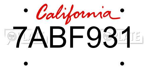 7ABF931 California License Plate