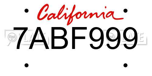7ABF999 California License Plate