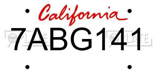 7ABG141 California License Plate