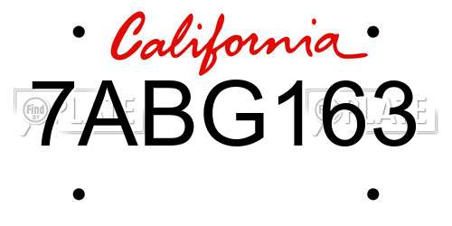 7ABG163 California License Plate