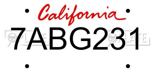 7ABG231 California License Plate